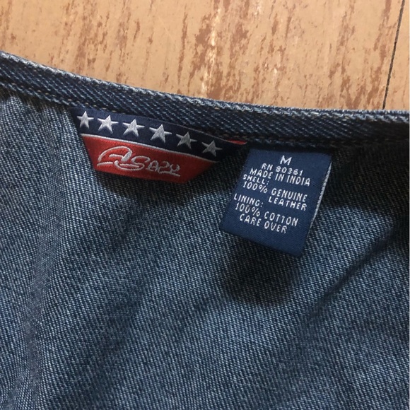 Vintage Y2K leather and denim vest Medium Button Down with rivets Orange *Flaw** - Picture 6 of 7